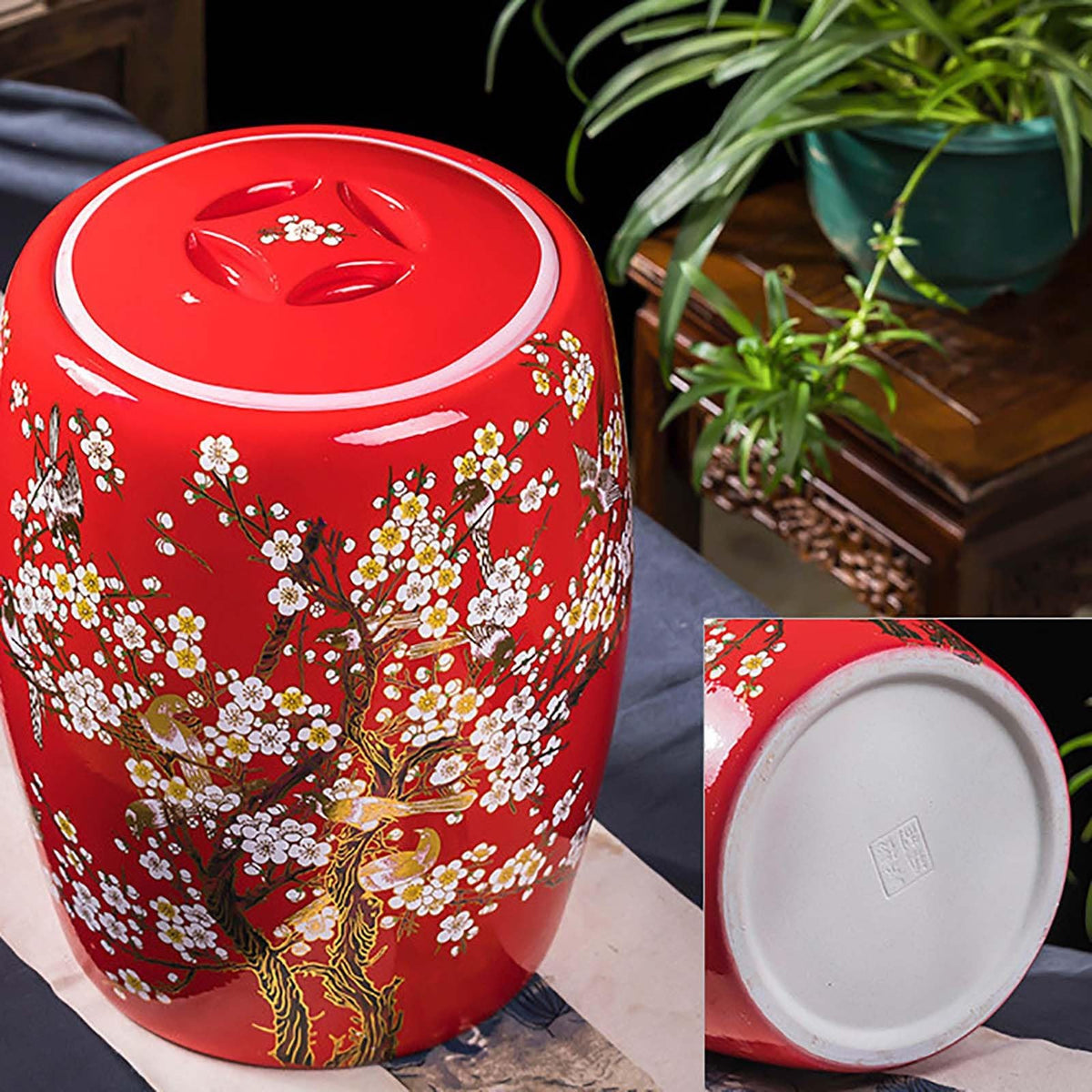 Large Ceramic Jar For Rice Ceramic Rice Bucket Ceramic Rice And Grain Storage Container With Lid Rice Containe Rice Storage Bins Rice Storage Box for Flour/Coffee/Nuts/Tea Moisture-Proof(Red,Capacity: