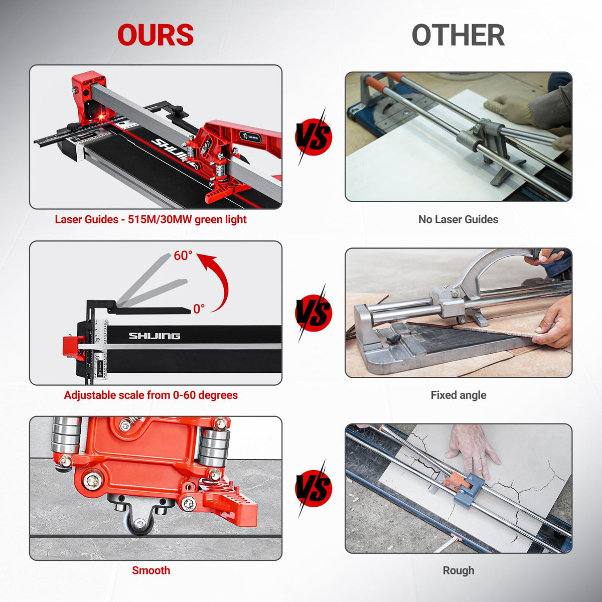 SHIJING 48-inch Manual Tile Cutter with Laser Cutting Guide Porcelain Tile Cutter with Split Platen,Double Aluminum Base,Tungsten Carbide Cutting Wheel