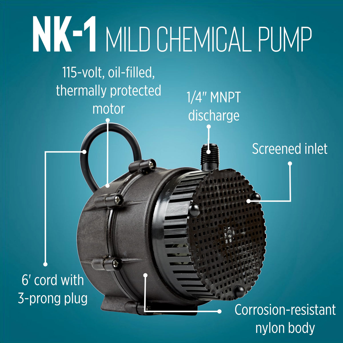 Little Giant "NO KORODE" 115-Volt, 1/150 HP, 210 GPH NK-1 Mild Acid, Alkalis and Hard Water Submersible Centrifugal Pump, Black, 526003