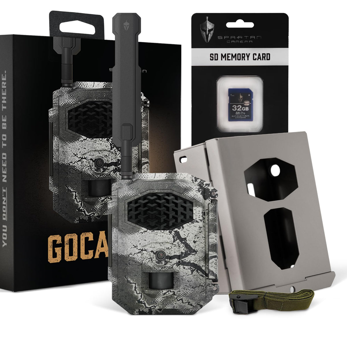 Spartan Camera GoCam2 Cellular Trail Camera Bundle – Security Box & 32GB Full-size SD Card Included,FHD Photo Capture,1080P Video,No-Glow IR Night Vision,Water Resistant (Spartan Areus, Multi-carrier)
