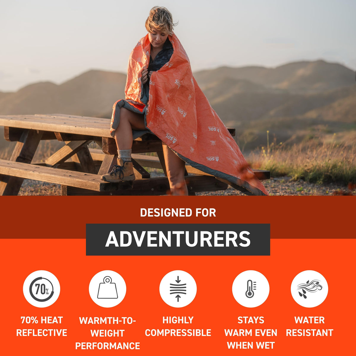 S.O.L. Survive Outdoors Longer SOL Escape Insulated Blanket - Primaloft Adventure Blanket - Durable & Water-Resistant - Reflects Up to 70% Body Heat - Outdoor Survival Gear - Camping Essentials