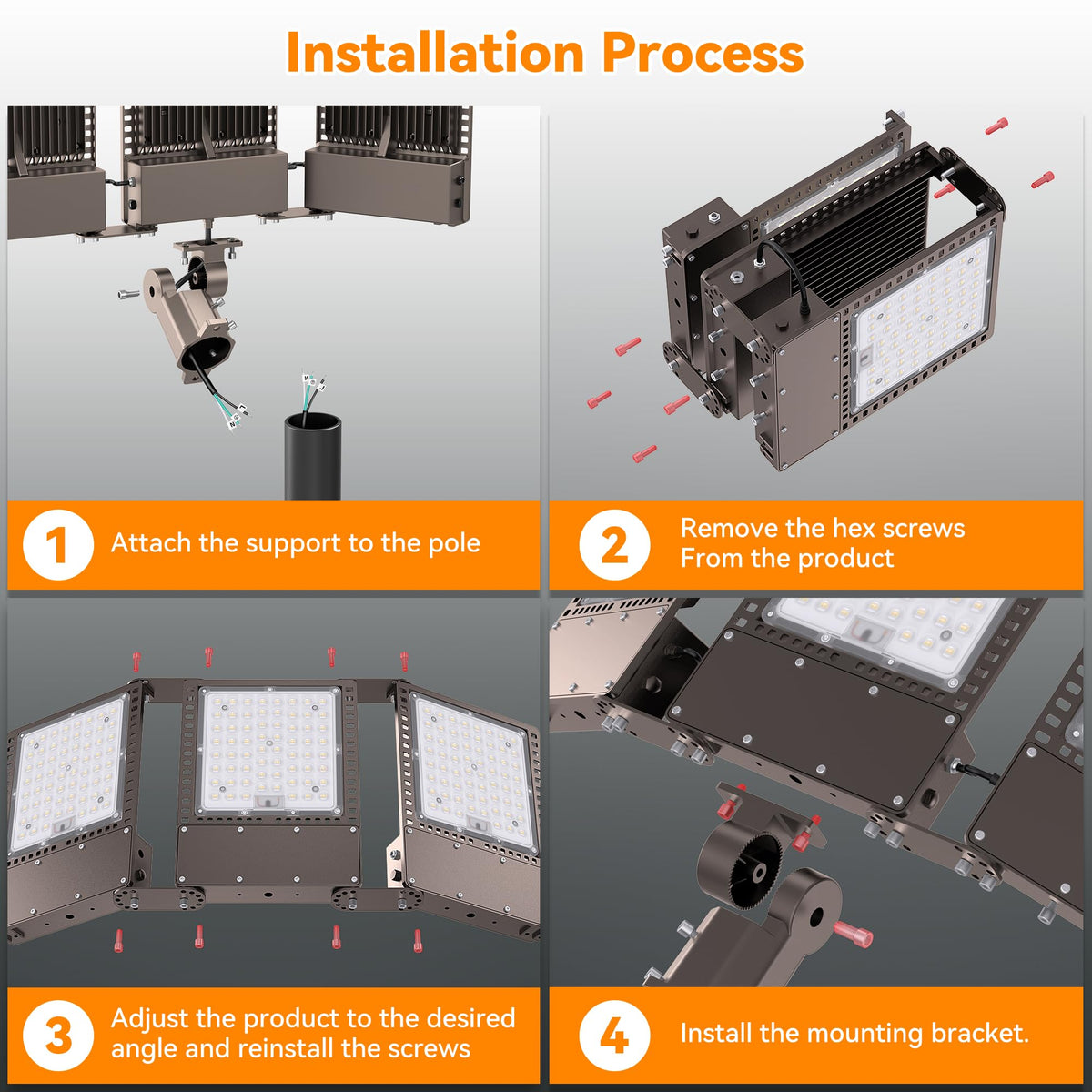 2025 New Upgraded 600W Dusk to Dawn LED Parking Lot Light 90000lm 5000K, ETL, AC85-277V, IP67 Waterproof Adjustable 3-Head Street Lights Outdoor, Pole & Wall-Mounted Flood Lights for Stadium
