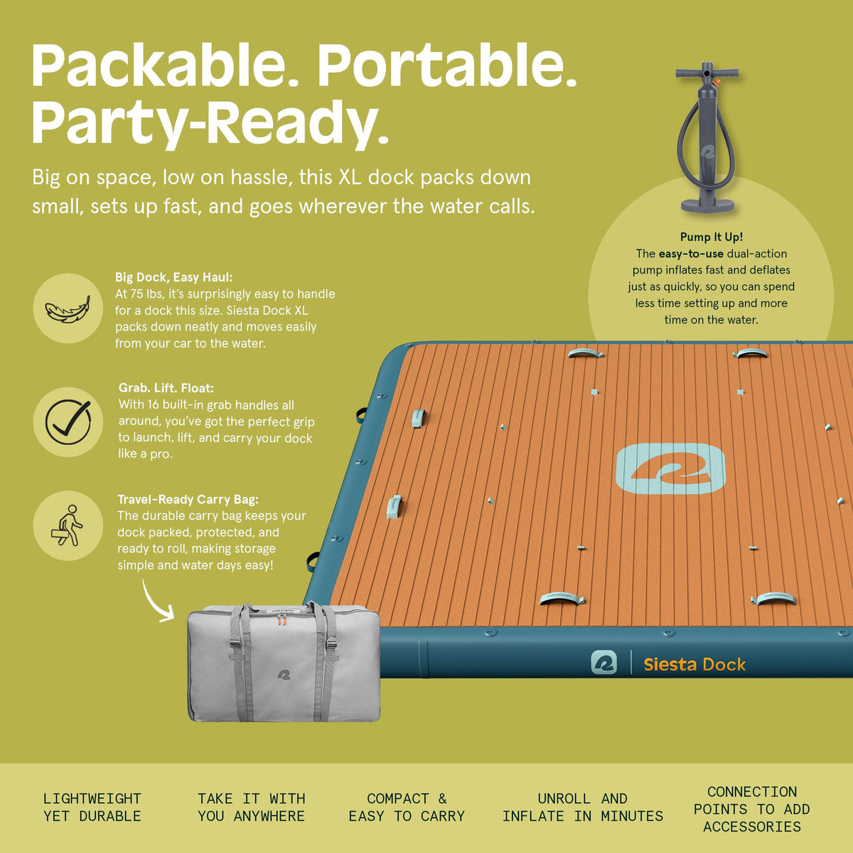 Retrospec Siesta Dock 7' & 10' XL Inflatable Floating Platform - Lake & Pool Essential with 1050lb & 1500lb Capacity - Multi-Person Water Dock with D-Rings & Pump