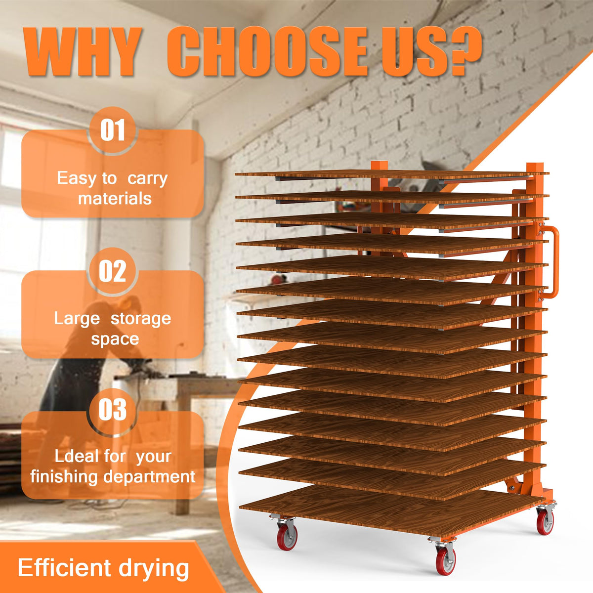 BERPET 15-Level Paint Drying Rack for Cabinet Doors (Expandable 12"-58") - 1650lbs Heavy Duty Cabinet Drying Rack with 3.1" Spacing - Rolling Stand for Professional Woodworking