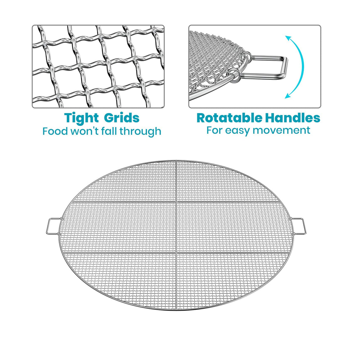 Stanbroil Fire Pit Cooking Grill Grate with 3 Support Bars - Outdoor Round BBQ Campfire Grill Grid - Camping Cookware - Stainless Steel, 36 Inch