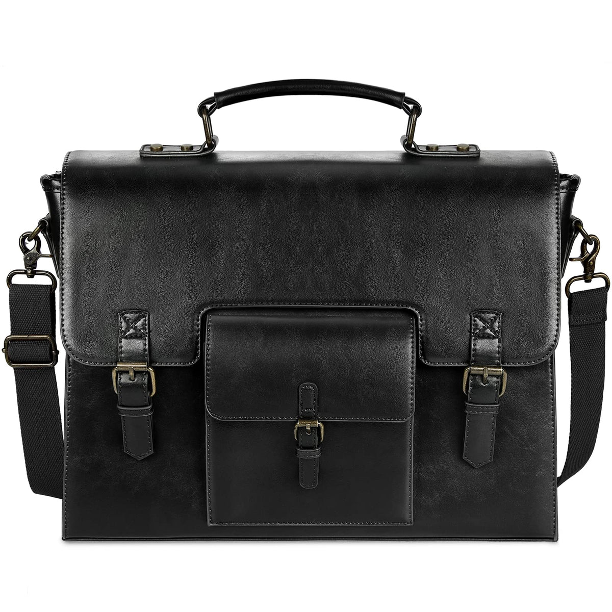 Leather Messenger Bag for Men Women 15.6 Inch Waterproof Vintage Leather Laptop Briefcase Large Satchel Shoulder Bag Office Travel College Computer Laptop Bag, Black