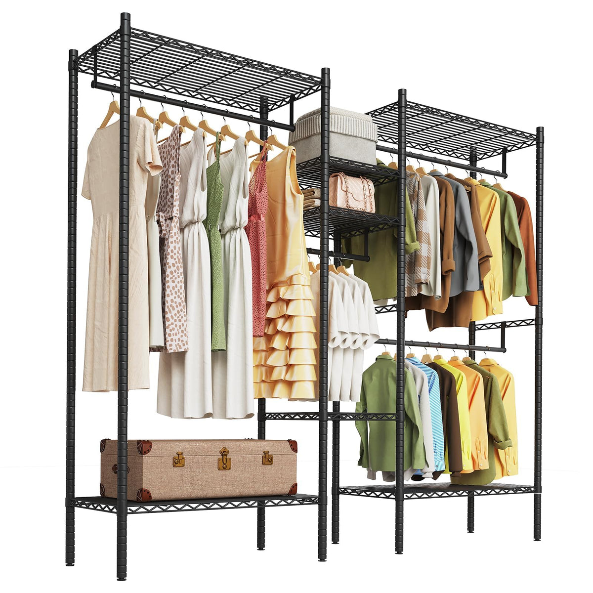 GarveeHome Heavy Duty Metal Clothes Rack – Adjustable Shelves, Freestanding Portable Wardrobe Organizer, Commercial Closet System for Garment Storage, Max Load 1210 LBS, Black – 86.2 x 17.3 x 76.4