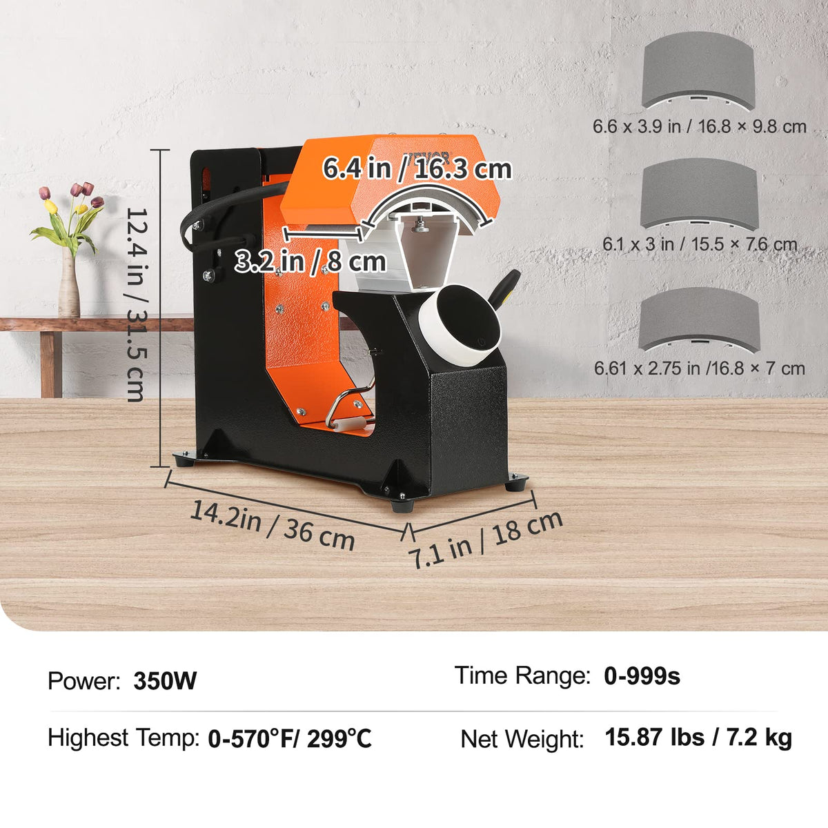 VEVOR 3-in-1 Auto Hat Heat Press Machine for Caps - No Crease, Automatic Release&Press Knob-Style Digital Control Panel, with 3pcs Interchangeable Platens(6.6" x 2.7", 6.6" x 3.8", 6.1" x 3")