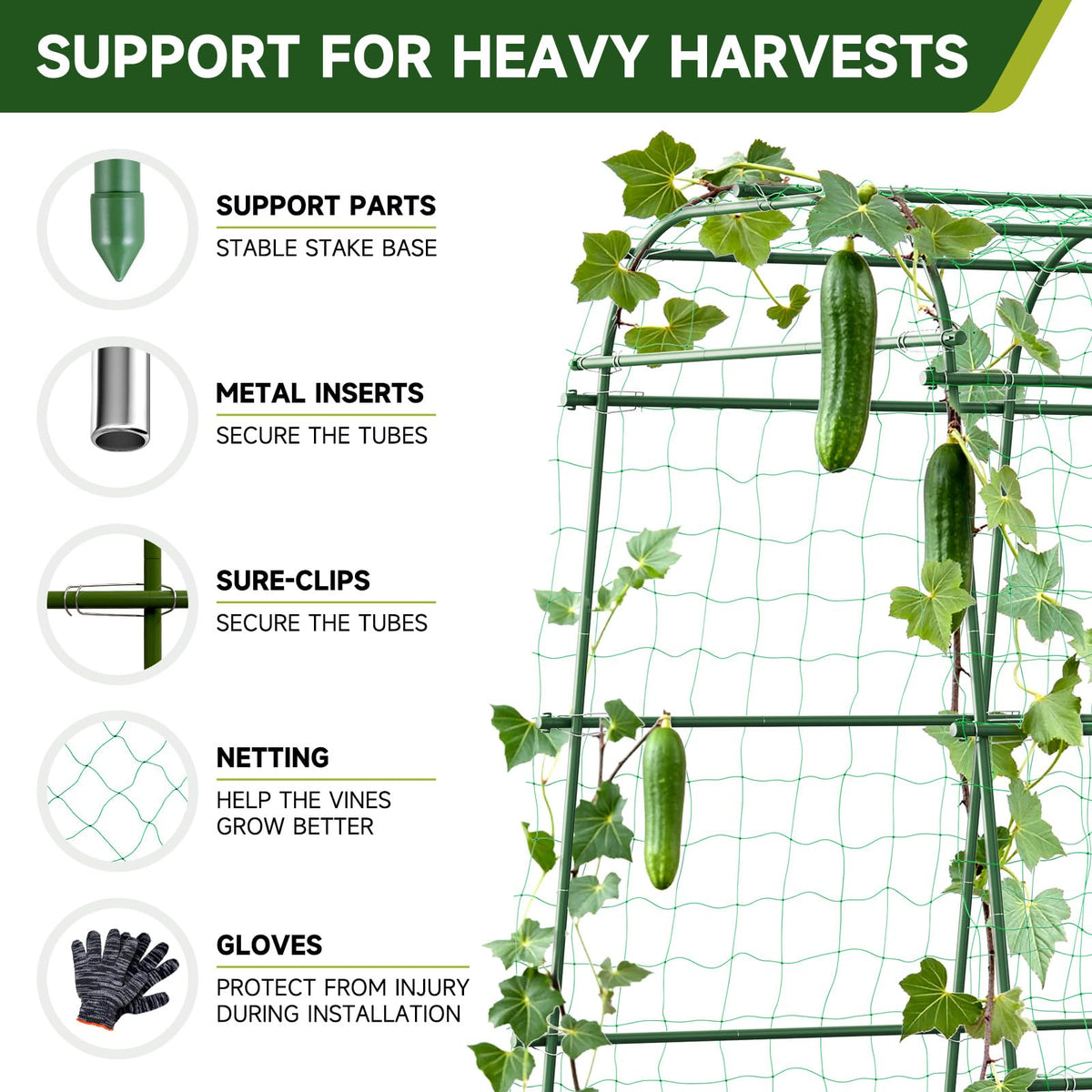 HIRALIY Garden Arch Trellis for Climbing Plants, 6.3ft Tall Heavy Duty Metal Cucumber Trellis, Rustproof Plant Support Tunnel for Tomato, Grape, Bean, Raised Bed and Vegetable Gardens, Green