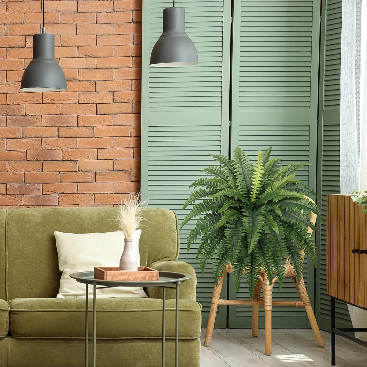 FOREST PRINCE 35" Ferns Artificial Bush Plants Large, 2 Artificial Boston Ferns with 39 Fronds for Outdoors Home Decor
