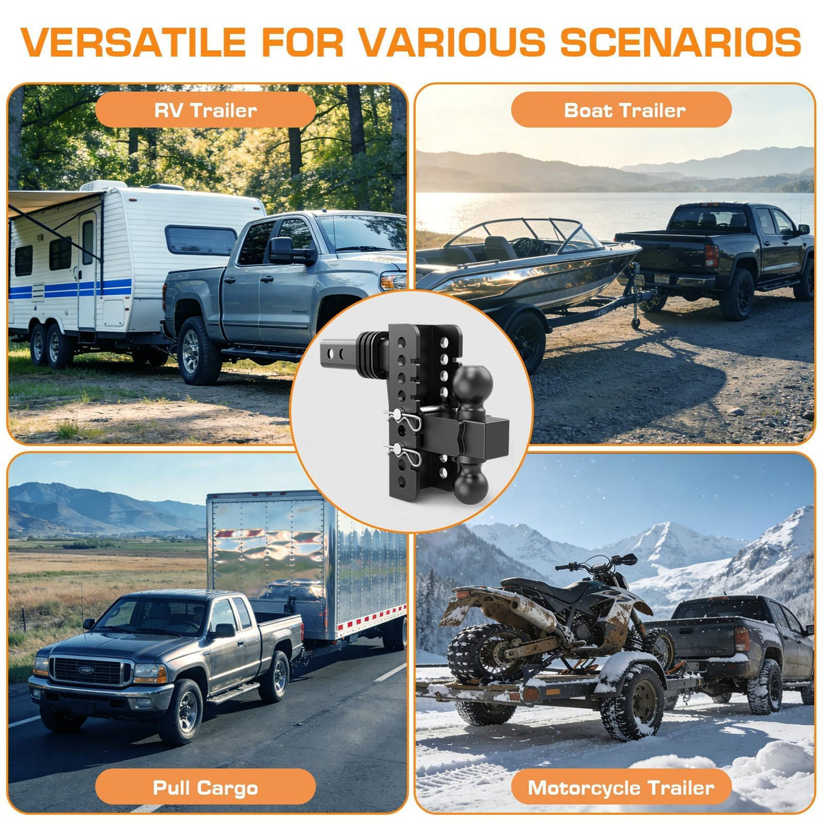 2026 Vullteeon Adjustable Trailer Hitch, Heavy Duty Drop Hitch for 2.5 Inch Receiver, 6 Inch Tow Hitch, 2" & 2-5/16" Ball Hitches for Trucks, 22,000 LBS GTW, Trailer Hitches with Slot-fit Design