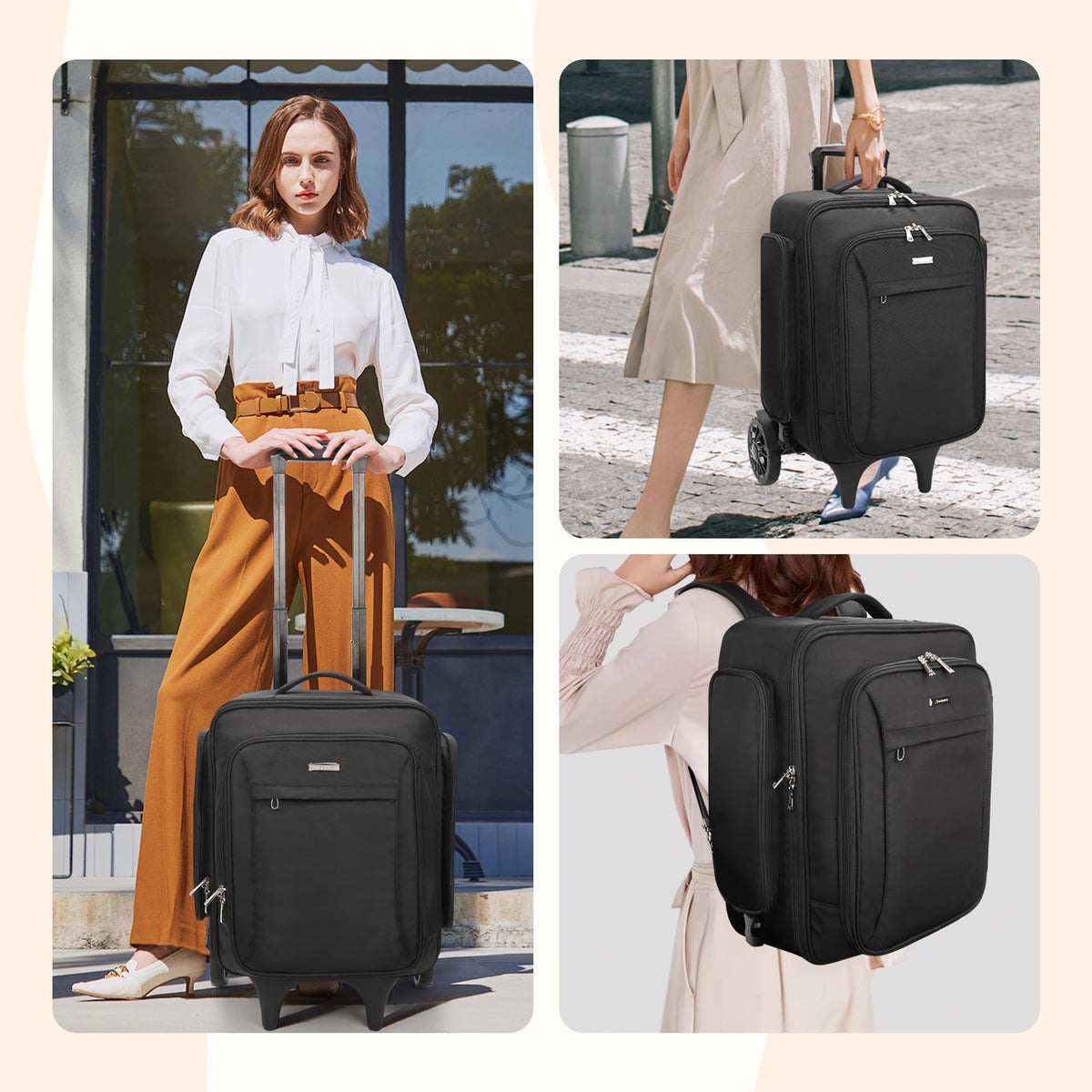 Relavel Rolling Makeup Case with Large Brush Bag, Professional Make Up Travel Organizer Bag with 2 big Wheels, Lockable Makeup Backpack with Adjustable Dividers for Makeup Artist - Black