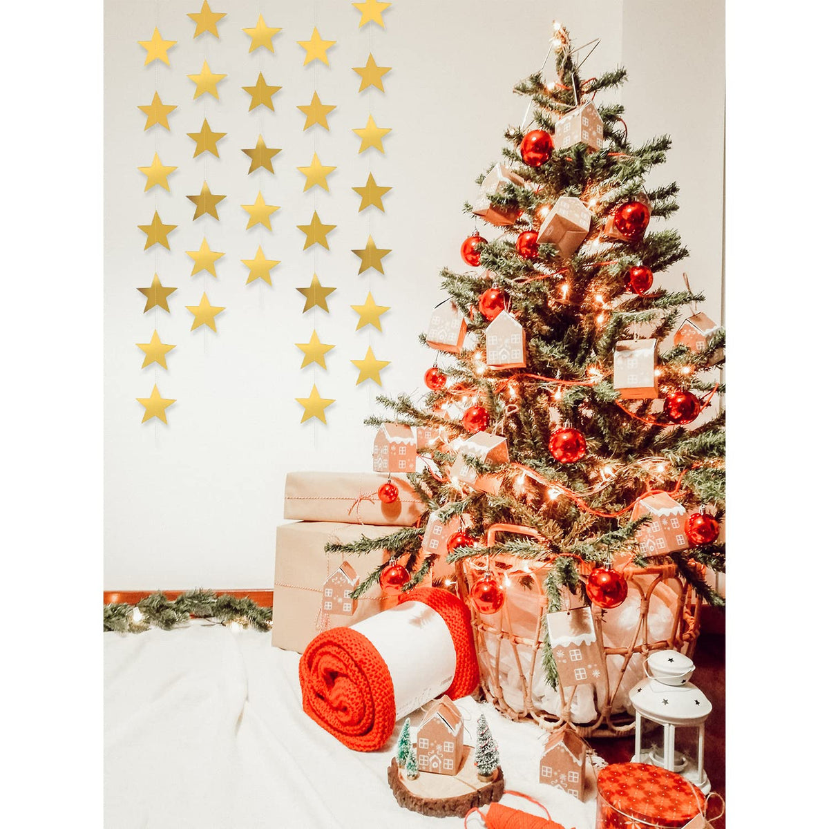 Yzurbu 130ft Gold Star Garland, 10 Strings Double Side Hanging Sparkly Paper Star Banner Decorations for Birthday Wedding Bachelor Baby Shower Christmas Bachelorette Party