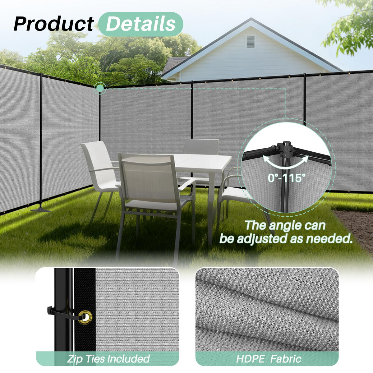 SunnyRoyal 6' x 24' Privacy Fence Screen Panel with Iron Poles Freestanding No Dig Heavy Duty Windscreen Mesh Fabric Temporary Dog Fencing for Outdoor Backyard Patio Garden (Light Gray)