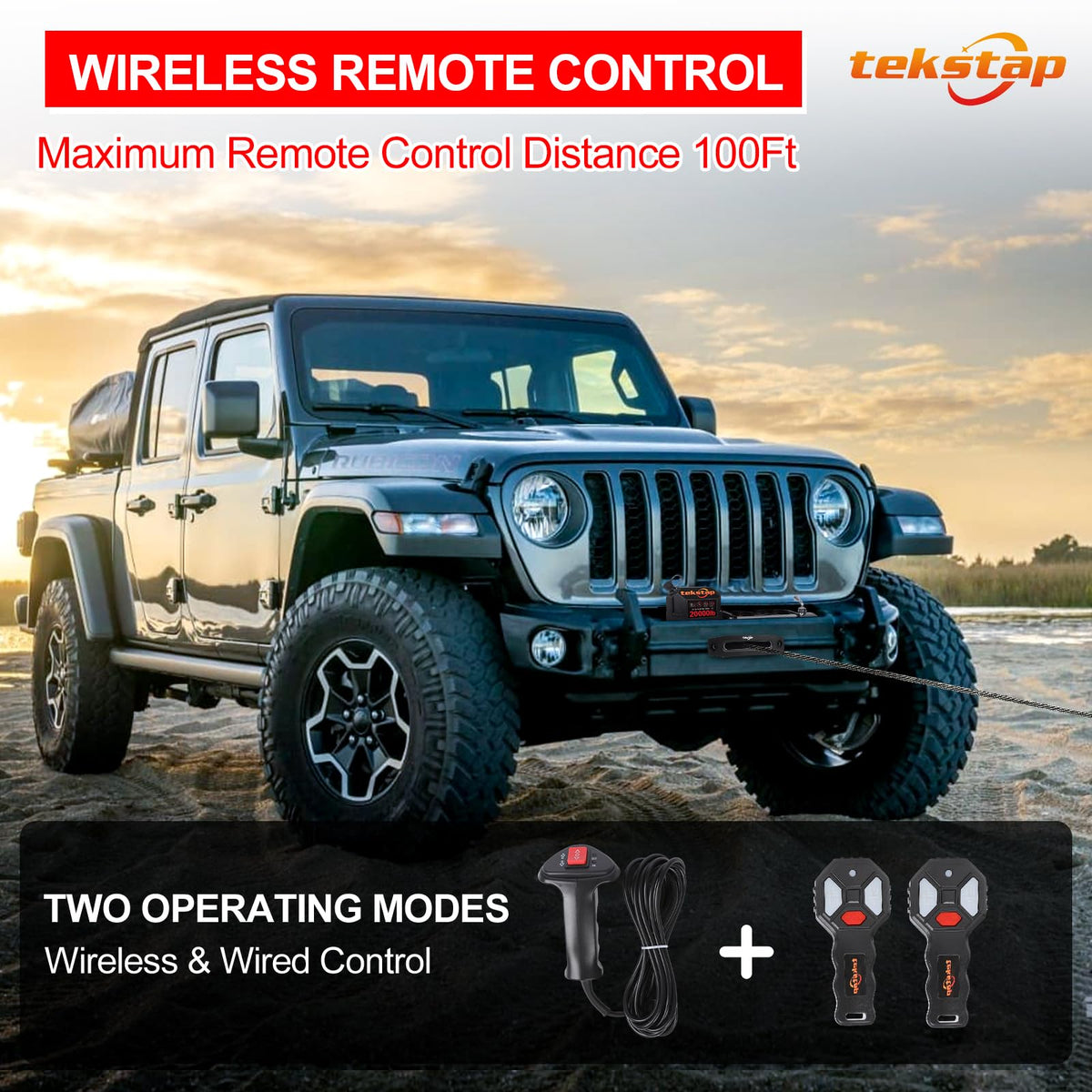 20000LB Heavy Duty Electric Winch,IP68 Waterproof 12V DC Winch with 0.47IN x85FT Synthetic Rope,7.9HP Motor,4-Stage Planetary Gear 544:1,2 Wireless Remotes,for Truck/Jeep/SUV Off-Road Recovery