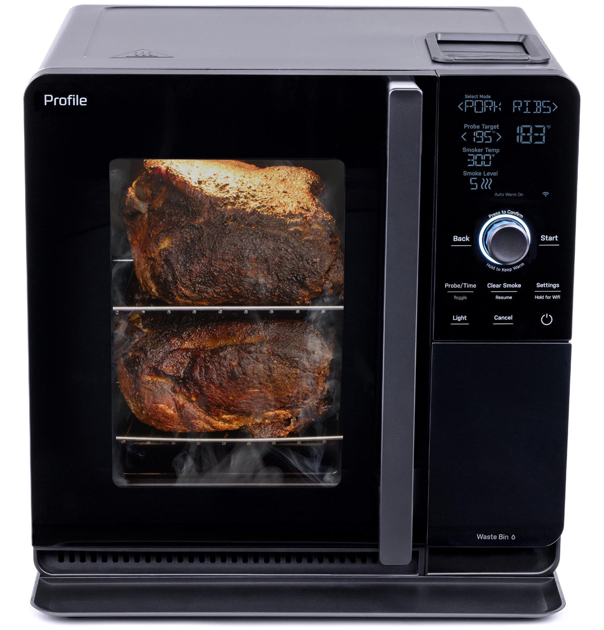 GE Profile™ Smart Indoor Pellet Smoker, with Active Smoke Filtration, 5 Smoke Control Settings, WiFi Connected, Electric, Countertop BBQ Appliance, Black