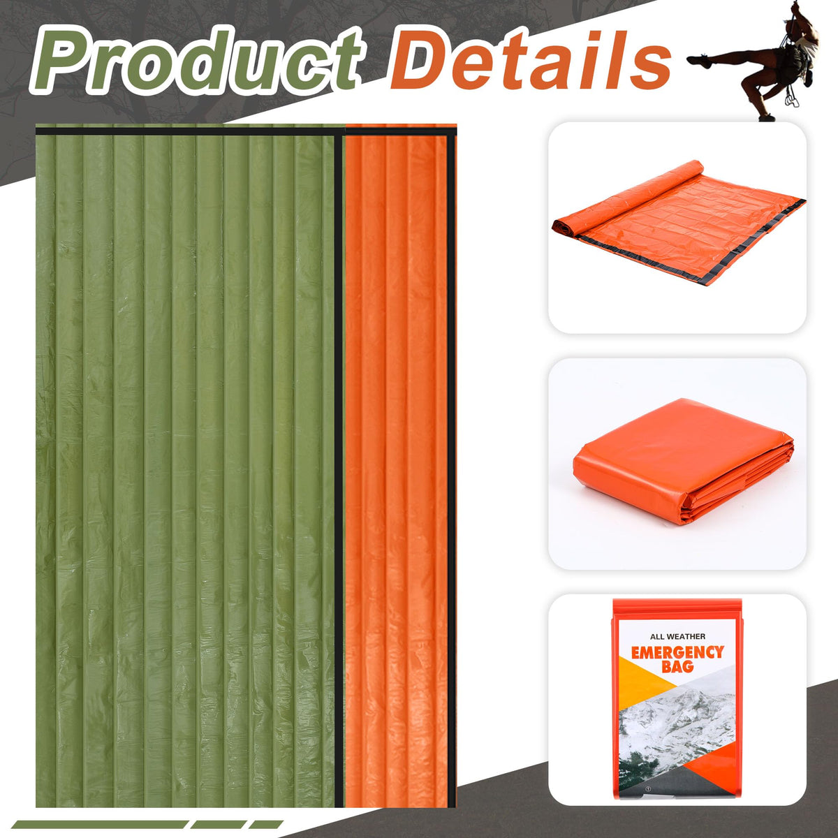Preboun 50 Pcs Emergency Sleeping Bag Bulk Portable Lightweight Survival Bag Thermal Bivy Sack Emergency Blanket Survival Gear for Outdoor Camping Hiking Homeless People Shelter (Orange,Green)