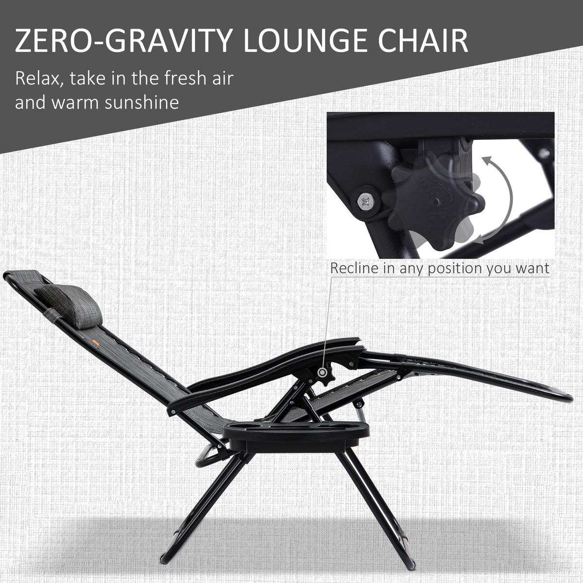 Outsunny Zero Gravity Chair Set with Side Table, Folding Reclining Chair with Cupholders & Pillows, Adjustable Lounge Chairs for Pool, Backyard, Lawn, Beach, Gray