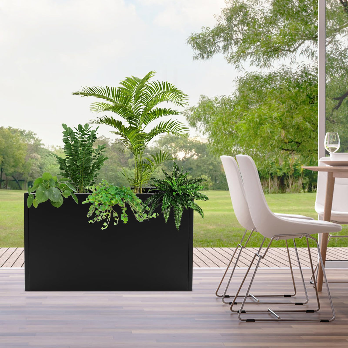 Fulavorty Steel Planter Box,Black Planter Large Rectangular Indoor Outdoor Planters with Removable Shelf,Heavy Duty Rectangular Planter for Patio,Deck,Yard,Garden