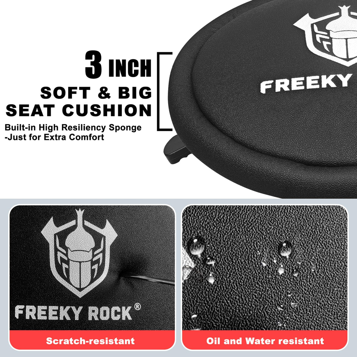 FREEKYROCK Rolling Shop Stool with Wheels, Heavy Duty Garage Work Mechanic Stool, Adjustable Height 22.44"-28.94", 360°Swivel Rolling Chair with Tool Tray Storage, 330 LBS Capacity, Red