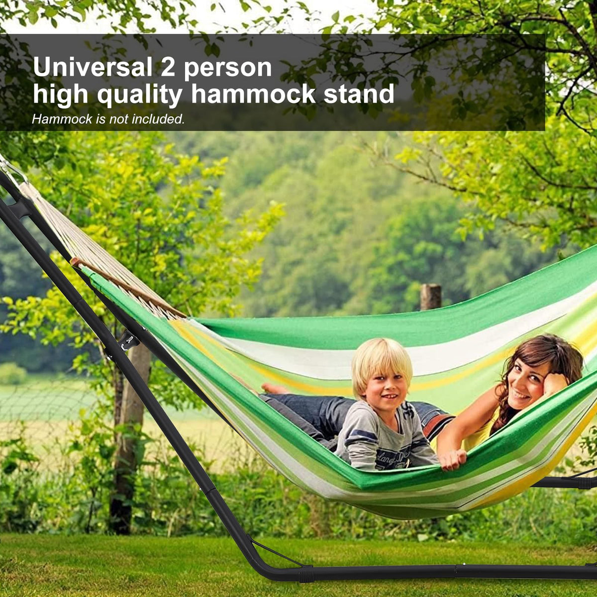 Universal 2 Person Hammock Stand, Heavy Duty Steel Hammock Stand 550 lbs Capacity, Fits 9 to 14 Foot Hammocks for Outdoor Indoor Adjustable Portable Hammock Stand with Chain, Hook, and Carrying Bag