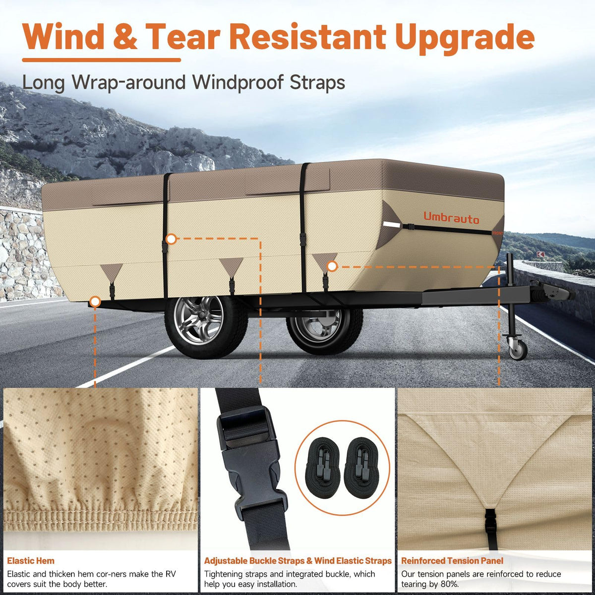 Umbrauto Pop Up Camper Cover for 18'-20' Folding Tent Trailer – 9-Layer Top, 3-Layer Side, Waterproof, Windproof, Sun-Resistant, Heavy-Duty Cover for All-Weather Protection