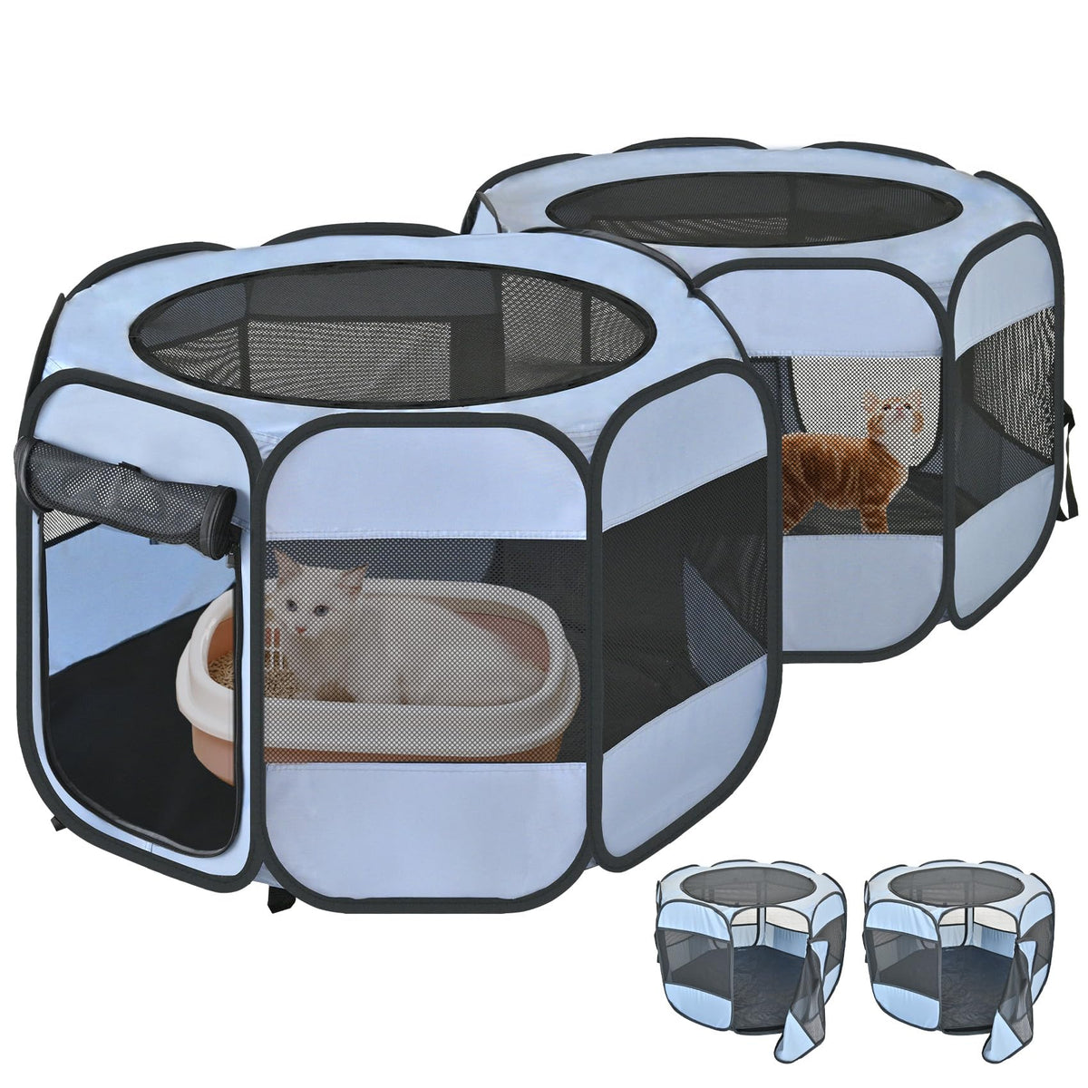 2-in-1 Cat Playpens, Detachable into 2 Separate Playpens with Additional 2 Doors, Portable Dog Playpen Cat Tent Enclosure for Kitten and Puppy Indoor Outdoor Use(S)