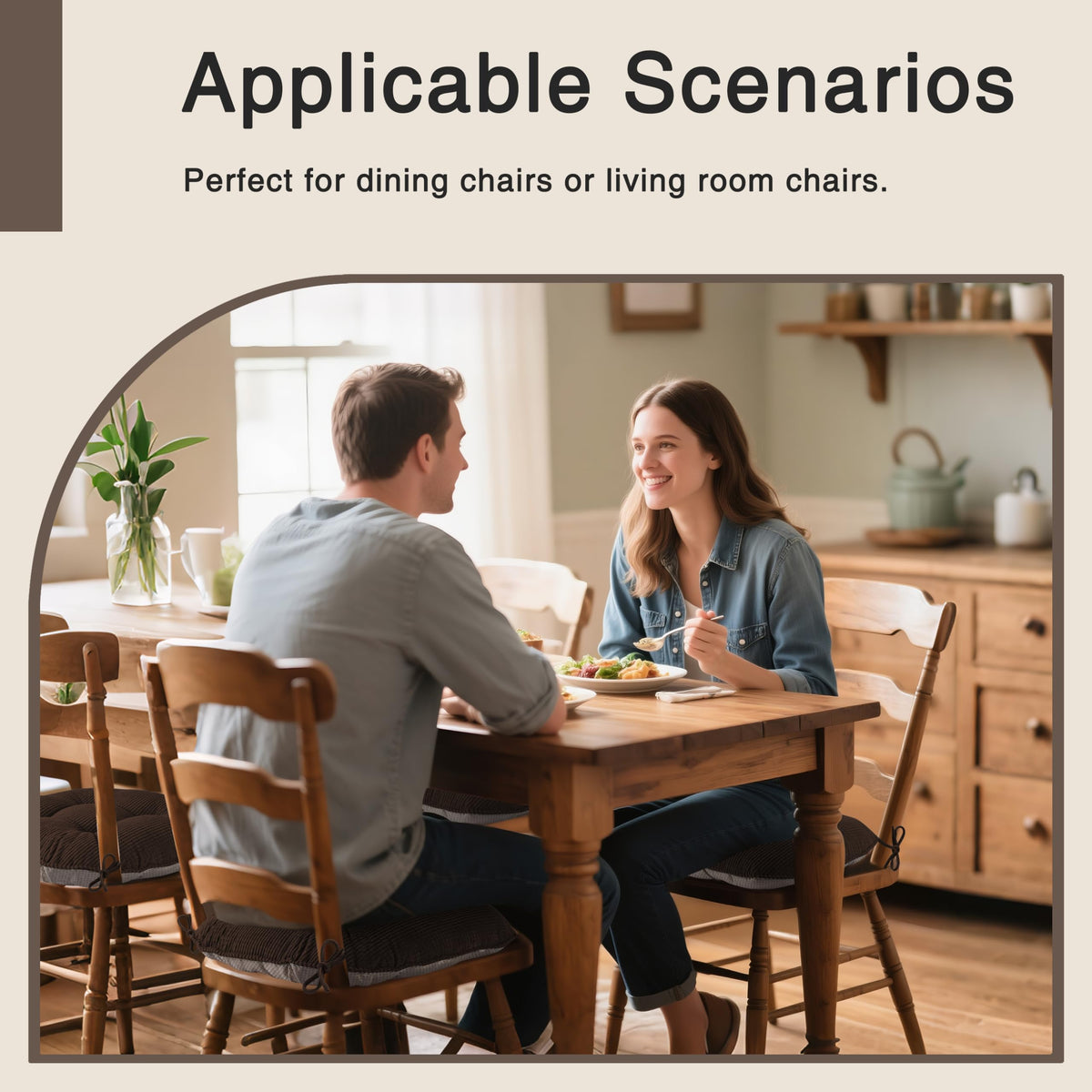 OVOV Chair Cushions for Dining Chairs Set of 1 Non-Slip Kitchen Seat Cushions 18" x 18" x 4" Indoor Seat Pads with Ties Coffee