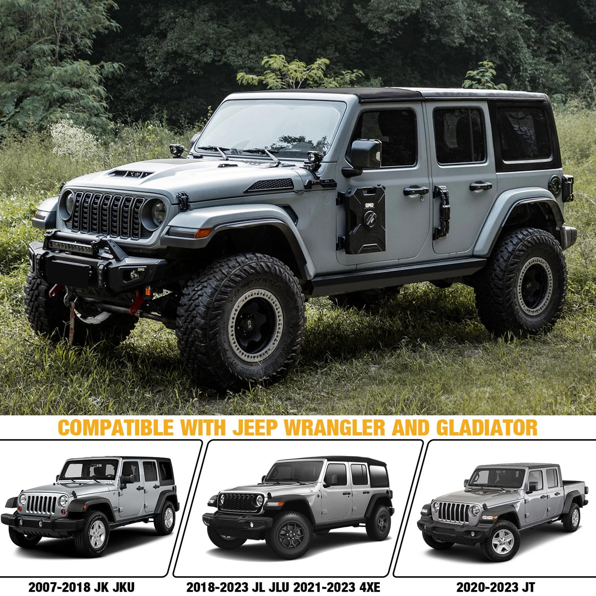 MAIKER 2.64 Gallon/10L Door Hinge Container and Mount Set Compatible with 2007-2024 Jeep Wrangler JK JL Gladiator JT, Backing Plate with Spout Backup Water Storage Can,1PCS