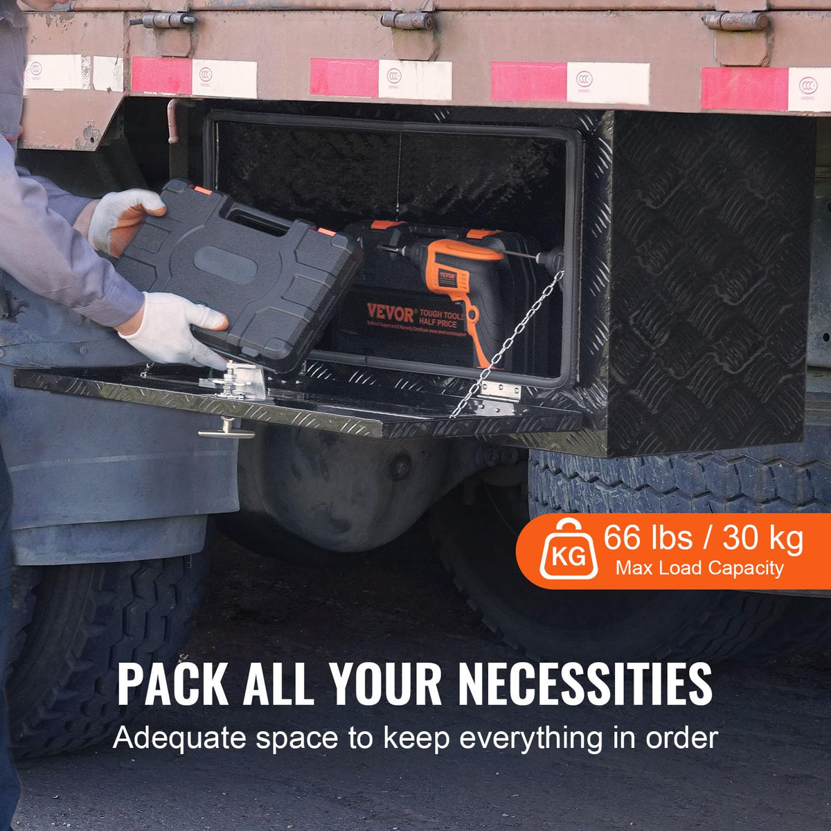 VEVOR Underbody Truck Box, 30" x 17" x 18" Pickup Storage Box, Heavy Duty Aluminum Diamond Plate Tool Box with Lock and Keys, Waterproof Trailer Storage Box with T-Handle Latch for Truck, Van, Trailer
