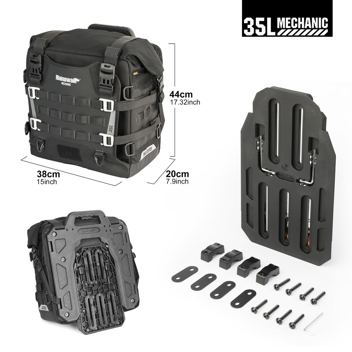 Rhinowalk Motorcycle Saddle bag Waterproof Luggage Bag 35L Quick Release with MOLLE System Fits Most Adventure and Sports Bike Motorcycle Racks (Black, 1 Pack)