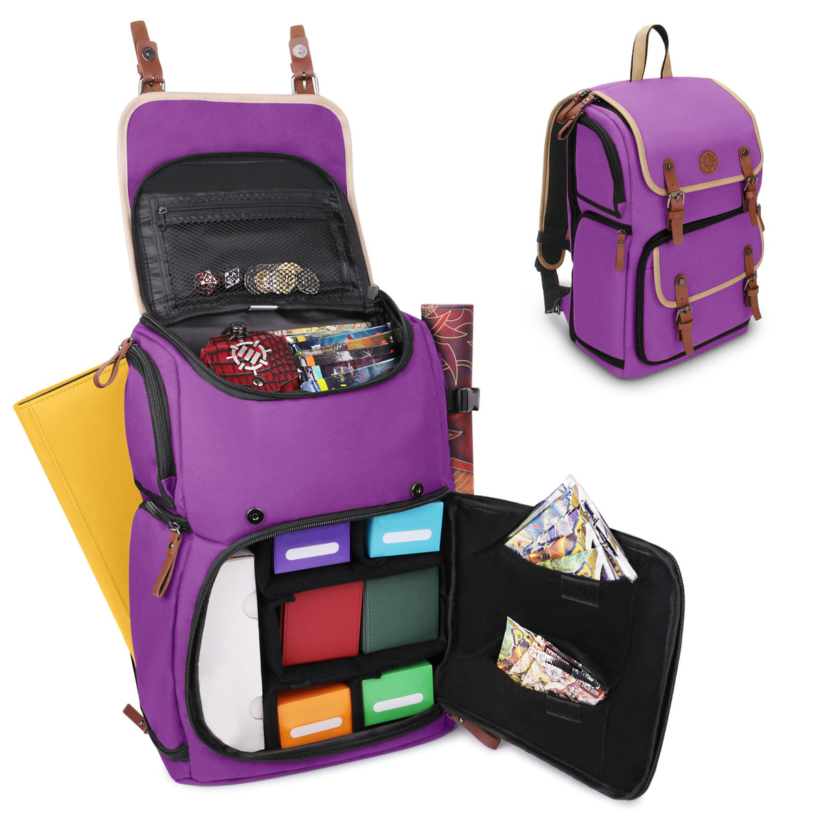 ENHANCE Designer Edition TCG Backpack - MTG Deck Bag Card Binder Space, TCG Deck Box Storage, MTG Playmat Holder - Card Storage Compatible with Magic the Gathering, Pokemon, Lorcana (Canvas Purple)