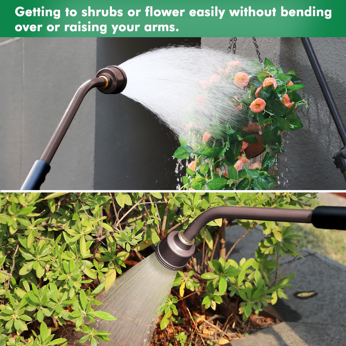 RESTMO Long Watering Wand, 24 Inches Gentle Soft Full Shower Sprayer Wand with Thumb Flow Control, Heavy Duty Metal Hose Wand for Hanging Baskets, Shrubs, Plants, Flowers, Garden and Lawn, Bronze