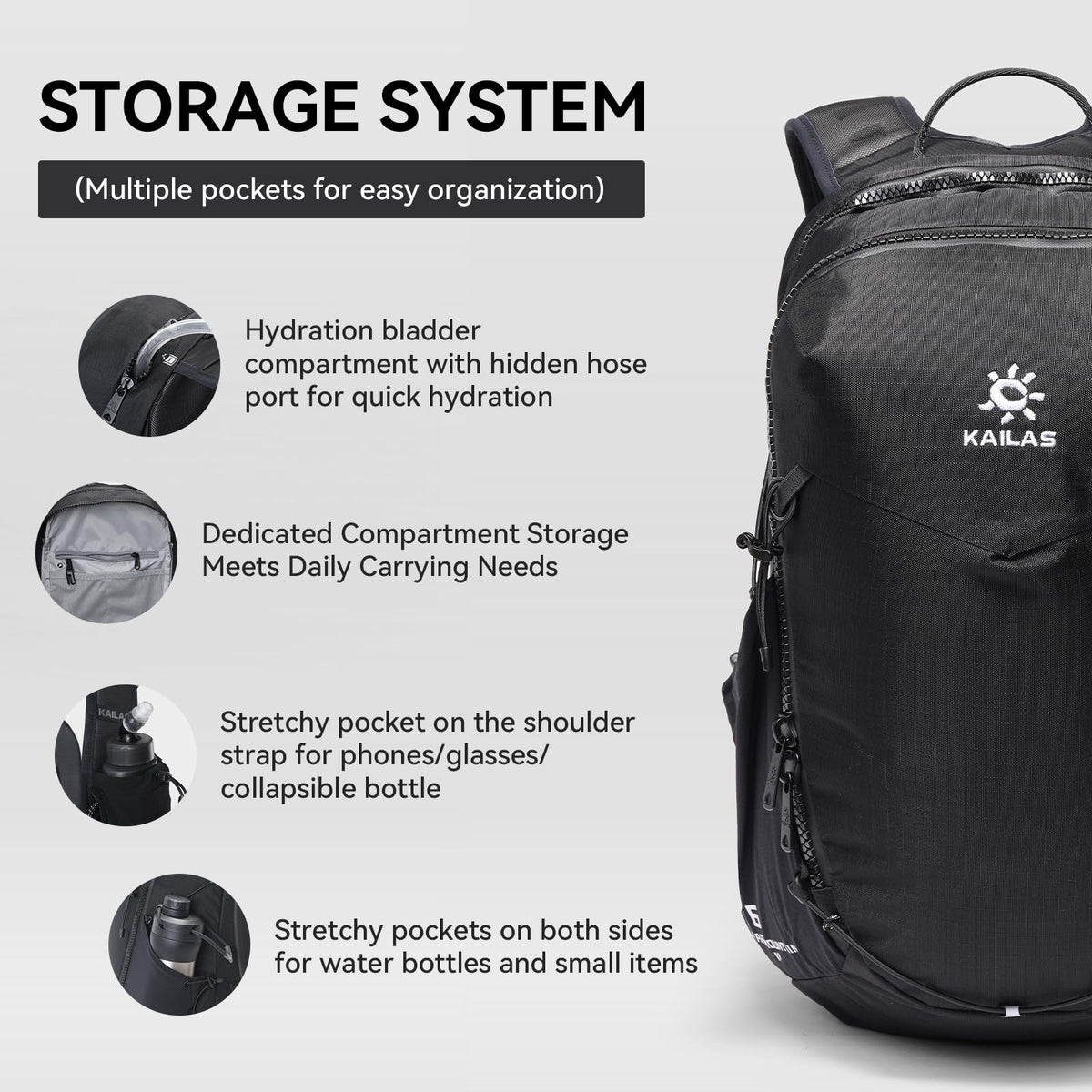KAILAS Far Mountain16L Lightweight Hiking Backpack Trekking Daypack Small Backpacks Traveling Camping Silent Black