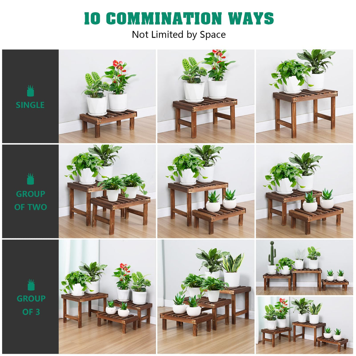 COOGOU 3 Tiered Small Plant Stands Shelf Indoor Outdoor,Wood Flower Pot Stand Holders Rack,Freestanding Corner Ladder Shelves for Plants Succulent Cactus,on Patio,Desktop,Window