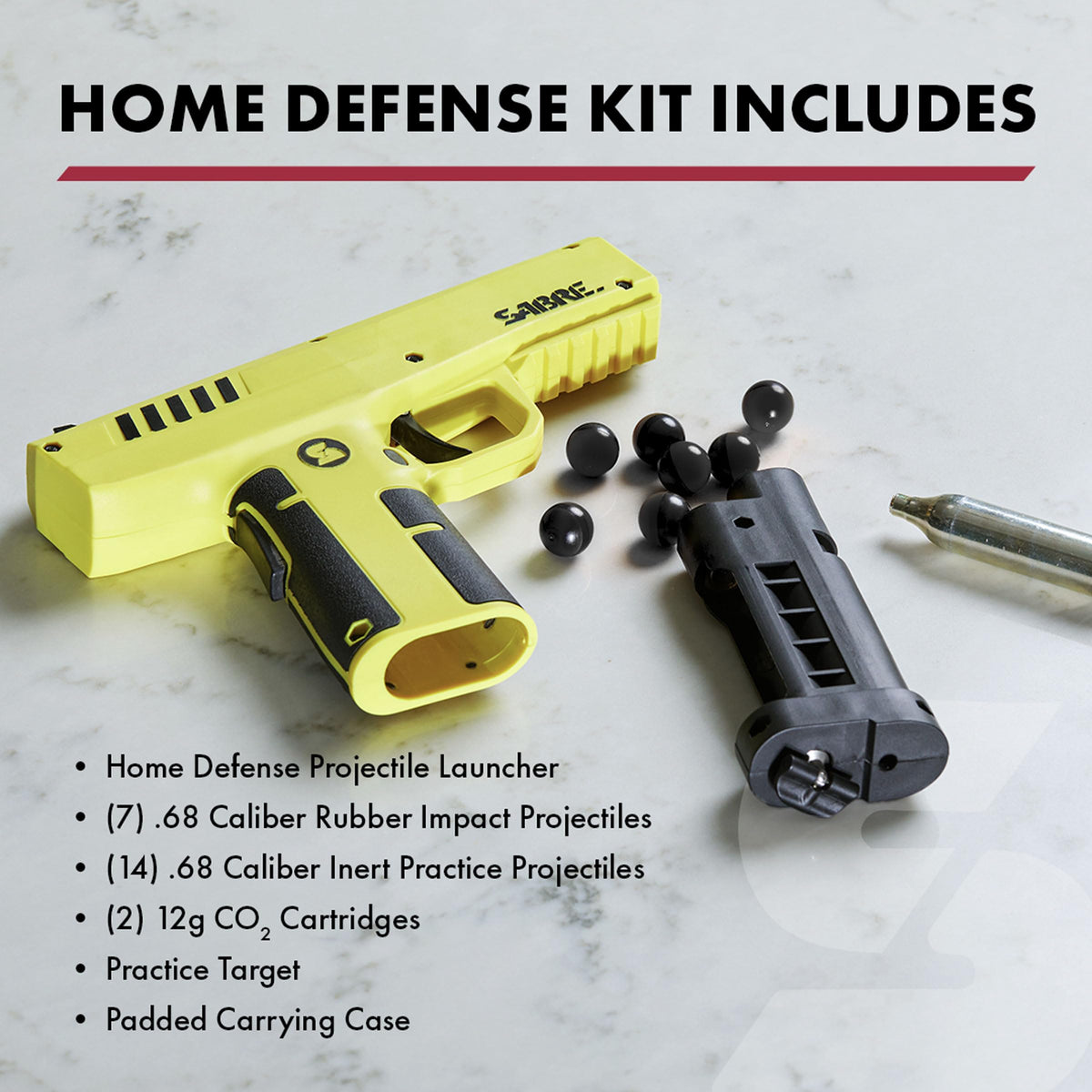 Sabre Home Defense Projectile Launcher, Large Size with (7) 0.68 Cal. Impact Projectiles, 40% More Stopping Power for Extra Home Protection, Holds Up to 7 Projectiles