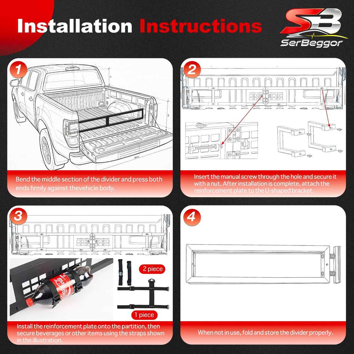 SerBeggor Truck Bed Divider, Cargo Organizer Panel Compatible with Ford F150 2015-2023, Aluminum Alloy Luggage Divider Cargo Manager