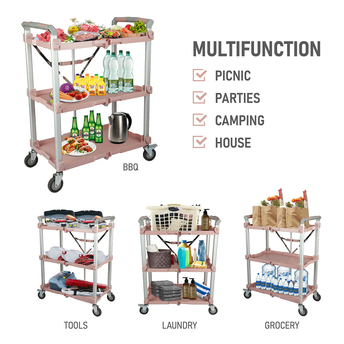 Olympia Tools 89-354 Pack N Roll Collapsible Service Cart, XL, 300LB Capacity, Rose