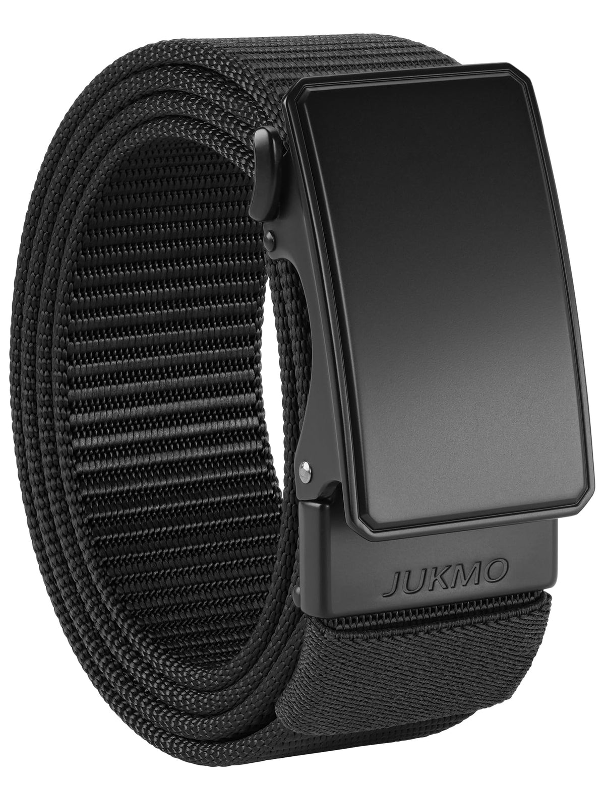 JUKMO Men's 1.5" Nylon Ratchet Belt, Casual Web Click Tactical Belt with Slide Buckle for Jeans, No Holes Adjustable Trim to Fit(Black,Medium)