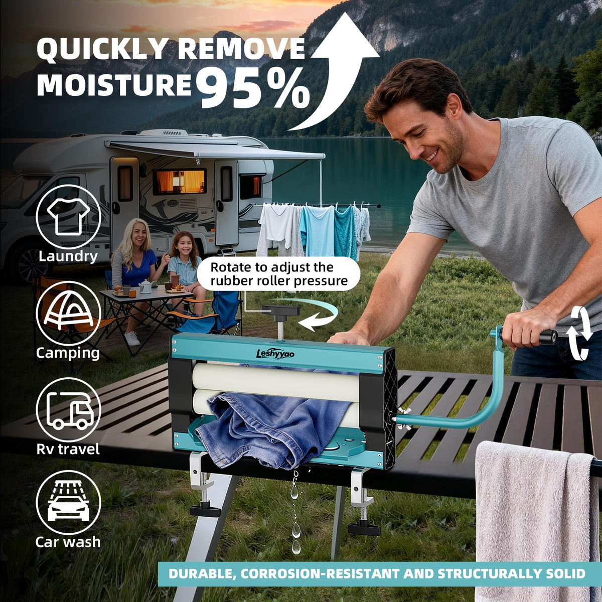 Clothes Wringer - Manual Hand-Crank Rotary Heavy-Duty Dryer with Thick Drum to Remove Moisture from Towels, Jeans, and Suede - Portable for Off-Grid, RV Camping, Emergency Prep