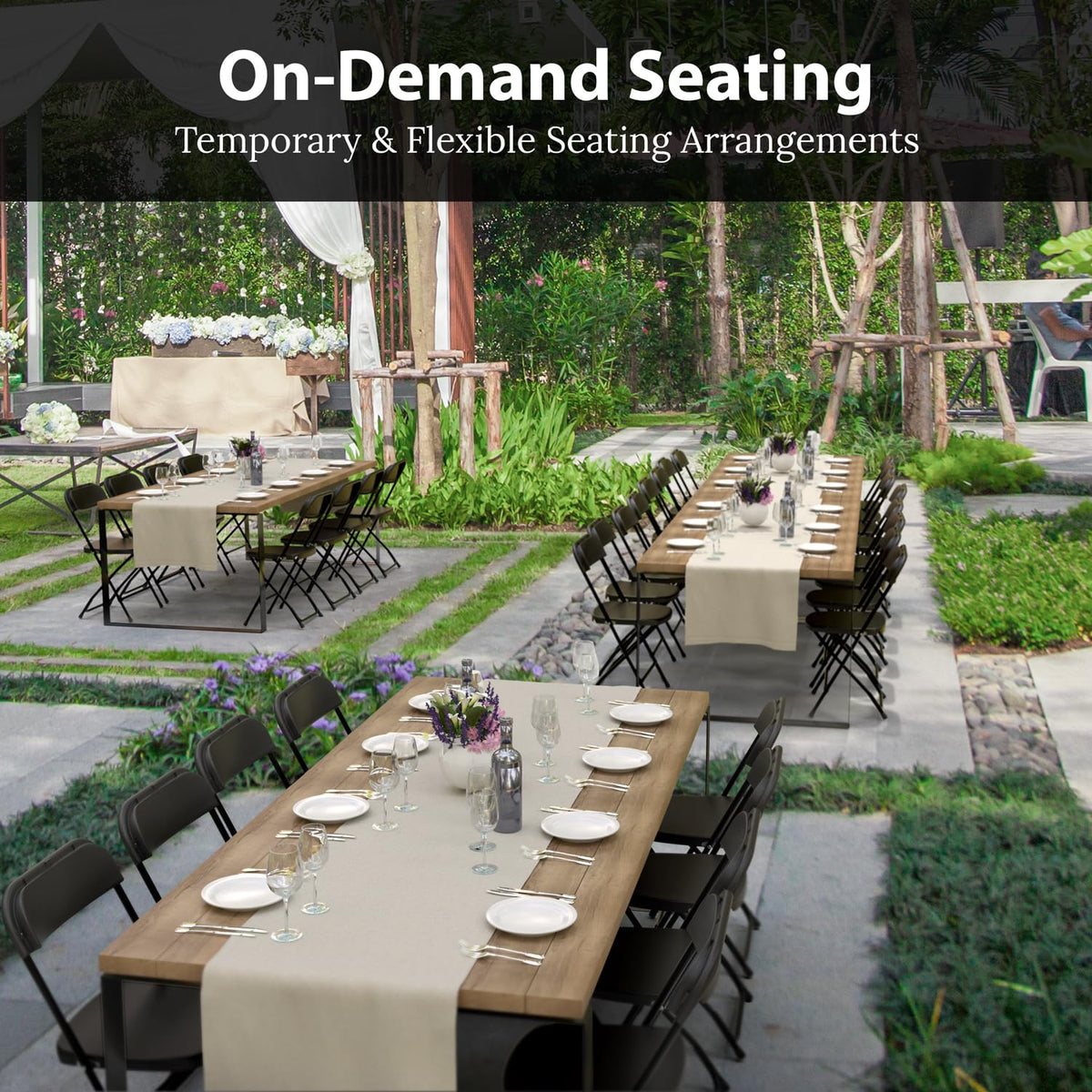 Our Modern Space 10 Pack Foldable Plastic Chair | Folding & Stackable | 350 lbs Capacity Steel Frame Seats for Indoor Outdoor | Commercial Use Events Wedding Party Bulk Picnic Kitchen Dining - Black