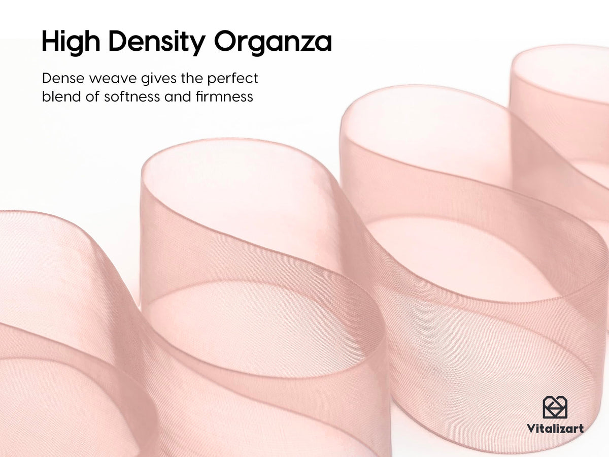 Vitalizart Pink Organza Ribbon 1.5" x 30 Yd Rose Gold Sheer Ribbons for Gift Wrapping Crafts Christmas Party Decor Bows Wedding Invitations Wreaths Bouquet