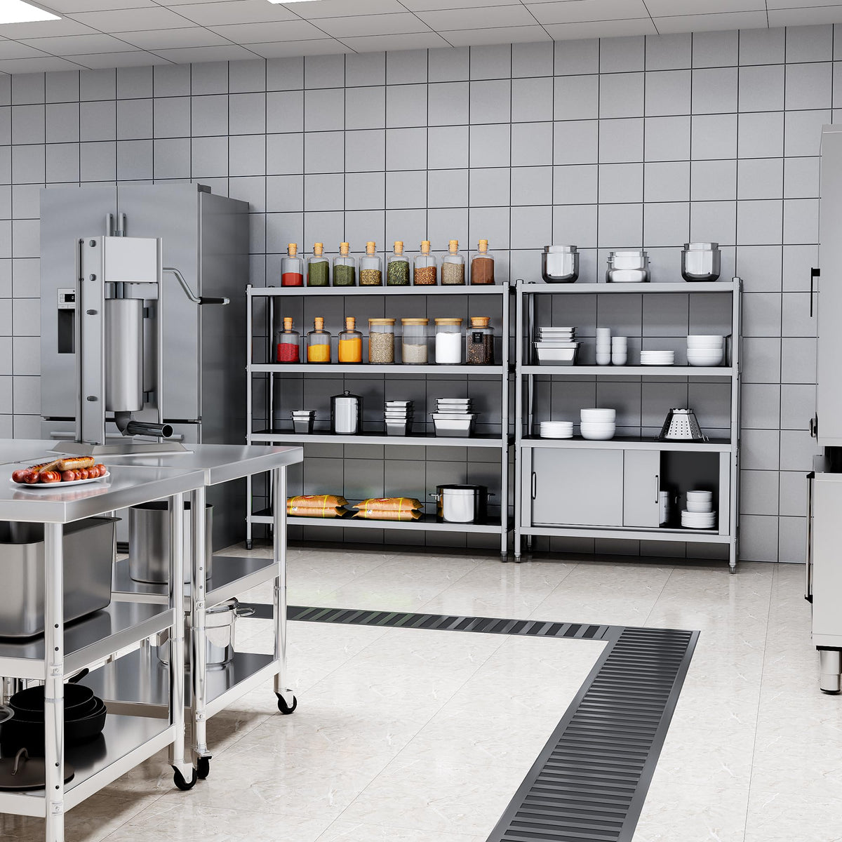 YITAHOME NSF Stainless Steel Shelves, 60"*18"*60" 4 Tier Storage Shelf, Heavy Duty Shelving for Kitchen Garage Office Restaurant Warehouse, 201 Bright Silver