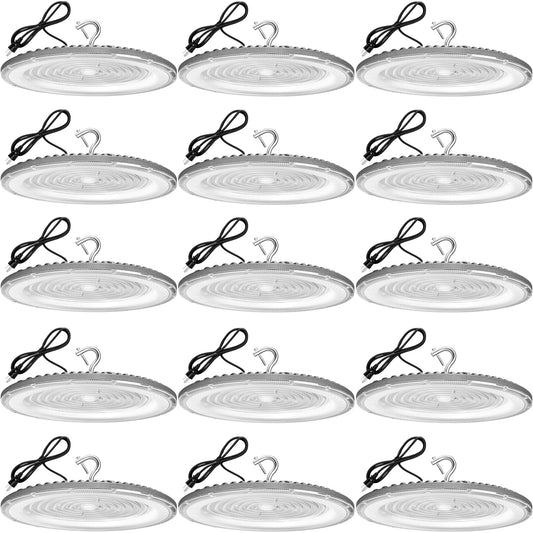 XYCN 15 Pack 300W UFO Led High Bay Light,120VAC,5000K Daylight Commercial Bay Lighting,IP66 Waterproof,45050LM,1300W MH/HPS with Plug Area Light for Warehouse/Shop/Workshop/Barn/Gym/Factory