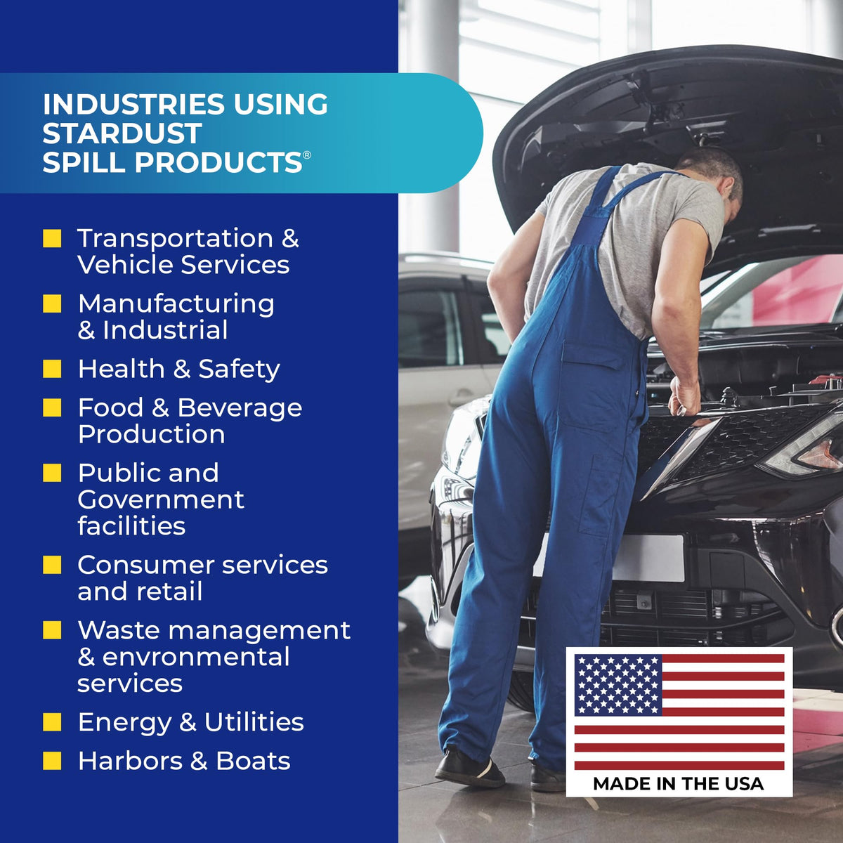 Stardust Spill Products Universal Spill Kit – OSHA Compliant Solution for Vehicles, Industrial, & Restaurant Use, Emergency Response Chemical, Water, & Bodily Fluid Cleanup, 12-Pack