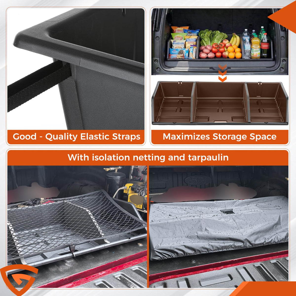 GEARLAST 56 inch Truck Bed Cargo Box, Truck Bed Organizers and Storage,Truck Bed Storage System with Isolation Netting and Tarpaulin, Tailgate-slide Design for Effortless Loading/Unloading