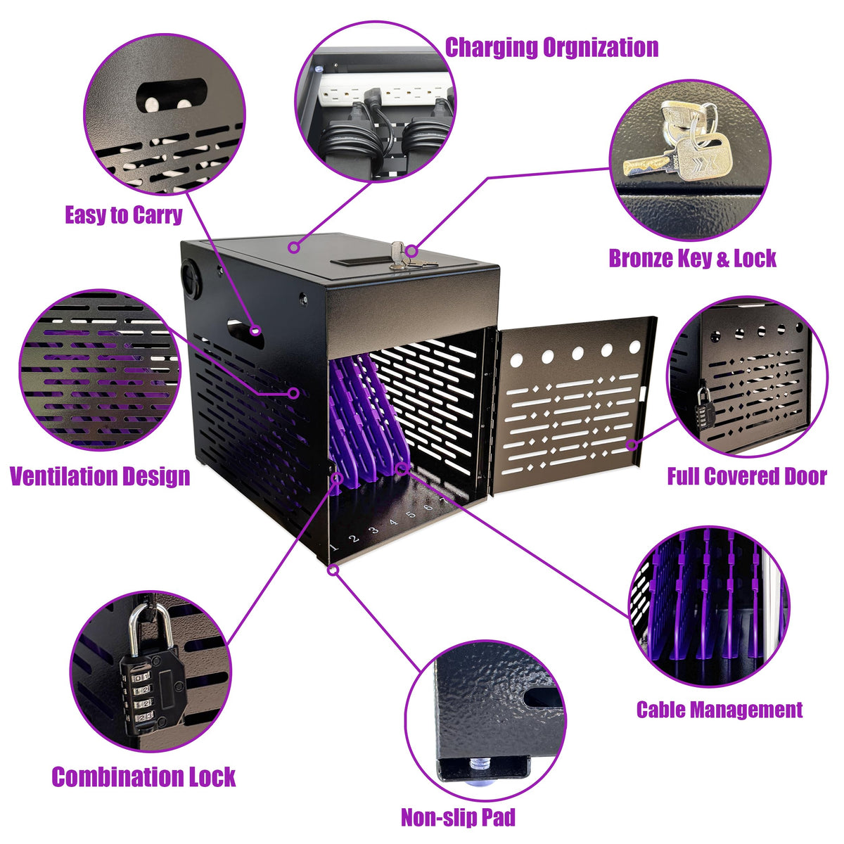 Powervize 8-Device Charging Cabinet for Chromebooks, iPads & Tablets