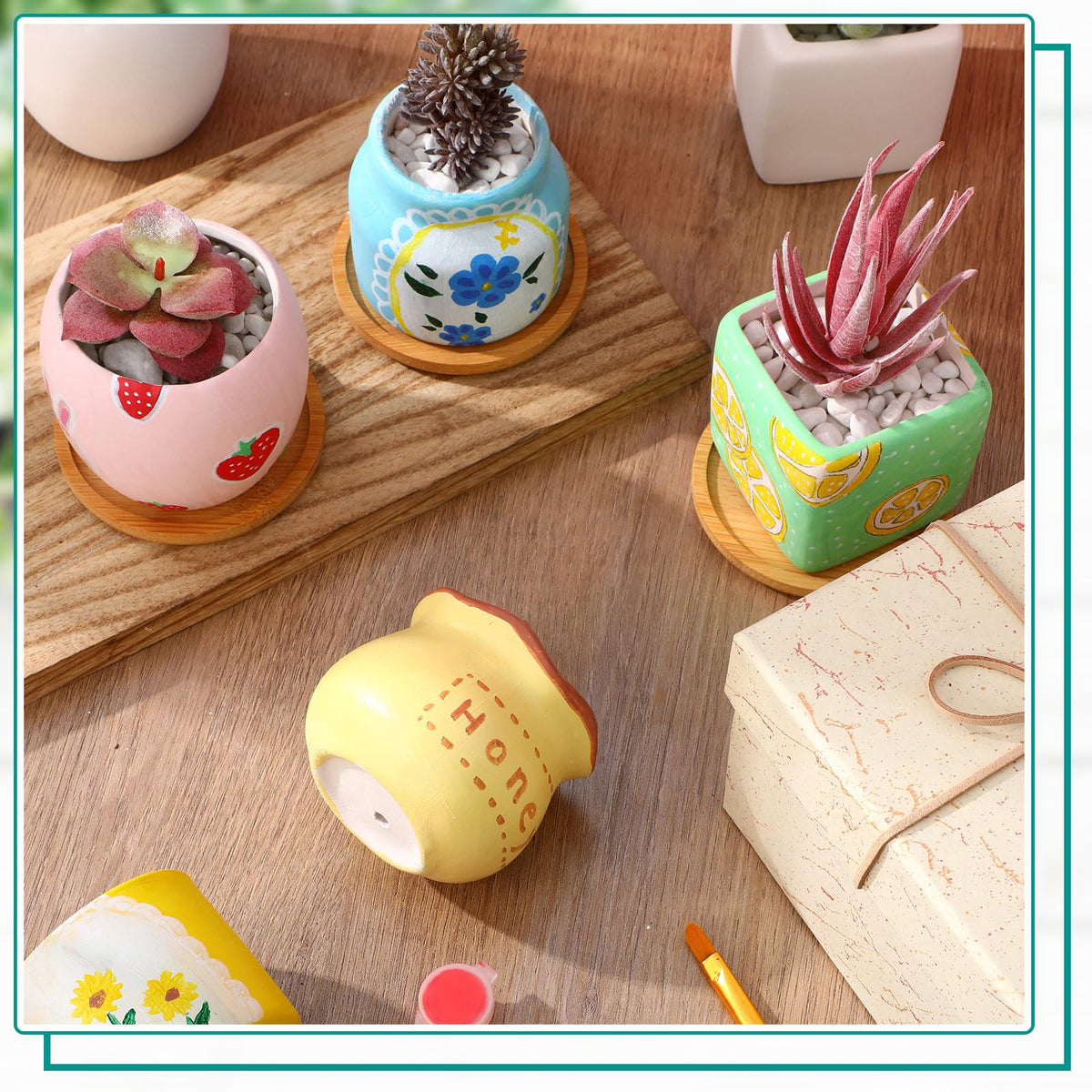Maxdot 12 Sets 3 Inch DIY Ceramic Succulent Planters Pots to Paint Unpainted Ceramic Paintable Flowerpots Paint Your Own Flower Pot Pottery Painting Craft Kit for Gardening Draw Gifts