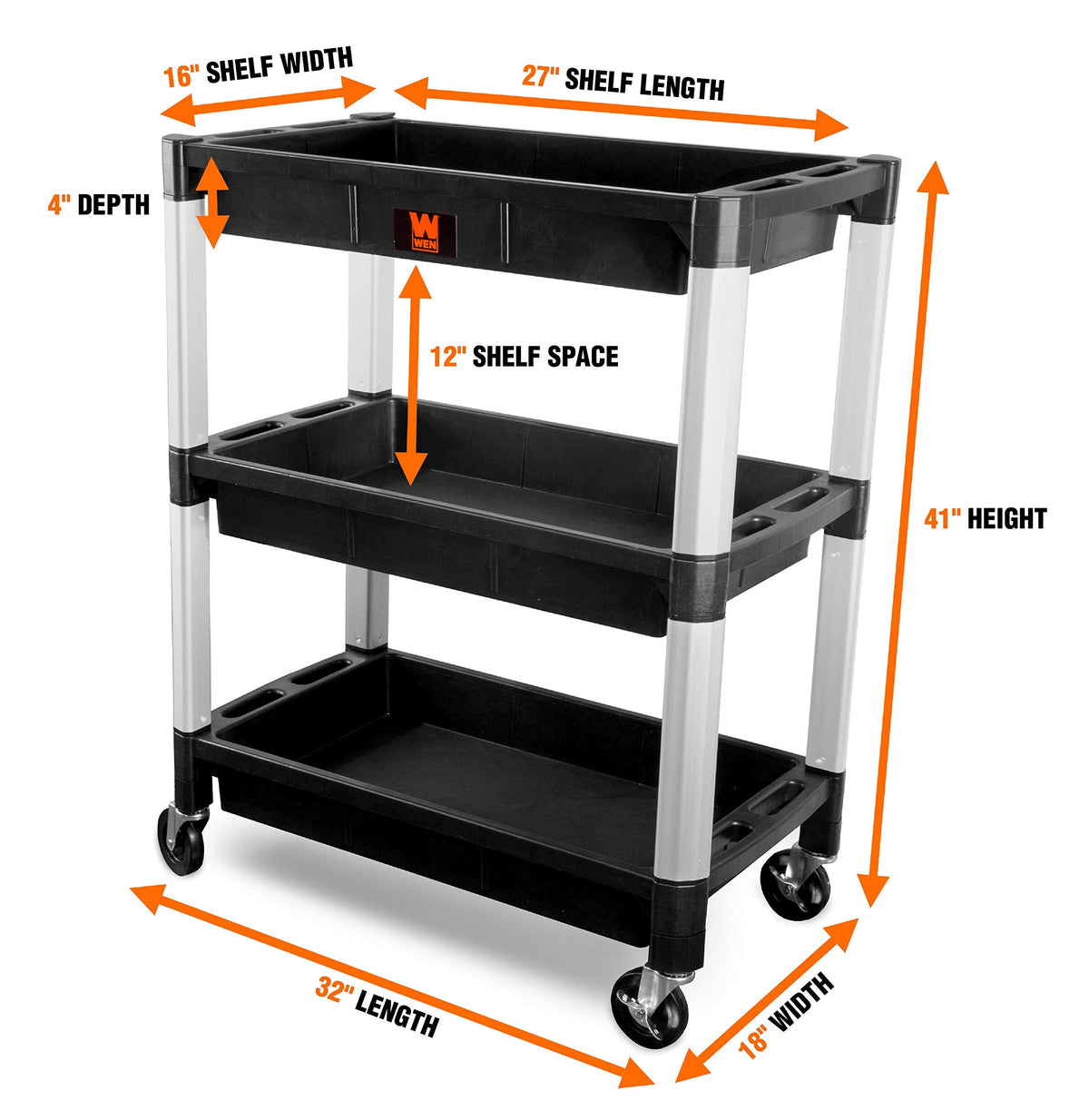 WEN 73163 Three-Tray 300-Pound Capacity Triple Decker Service and Utility Cart