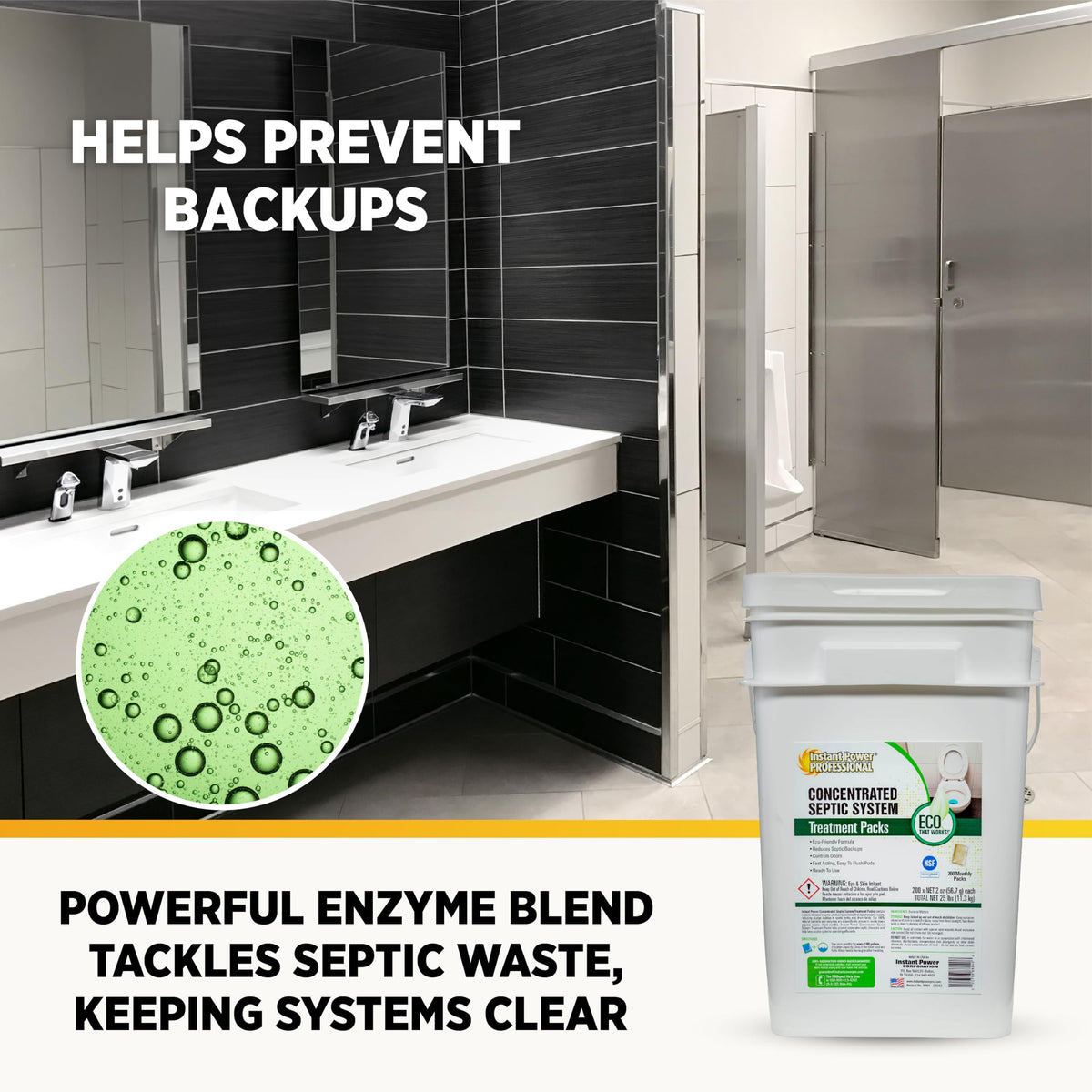 Instant Power Septic System Treatment Dissolving Pacs - Septic Tank Treatment Packets, Drain Cleaner Liquid Clog Remover for Septic System, Drain Defense for RVs - Includes 200 Pacs